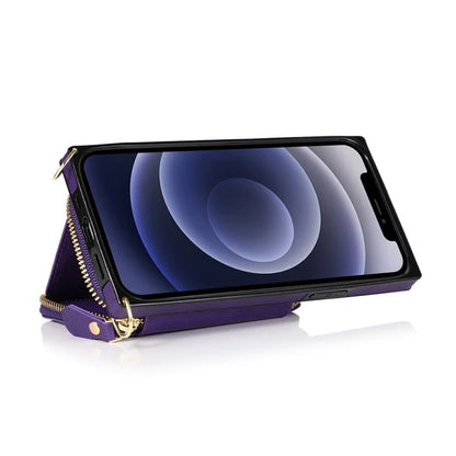 For iPhone 13 Pro Cell Phone Kickstand Shell Scratch Resistant TPU+PU Cover with Long Strap
