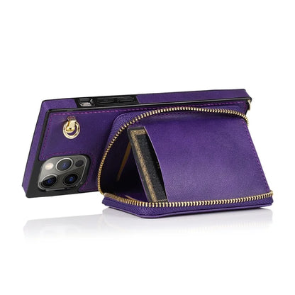 For iPhone 13 Pro Cell Phone Kickstand Shell Scratch Resistant TPU+PU Cover with Long Strap