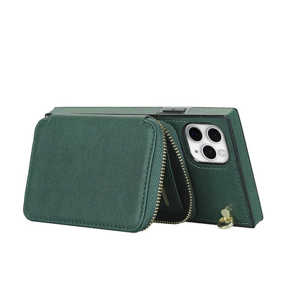 For iPhone 11 Pro Max Case Kickstand PU Leather Coated TPU Cell Phone Cover with Long Strap