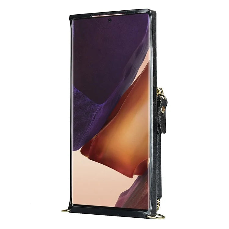 For Samsung Galaxy Note20 Ultra 5G / Note20 Ultra Cell Phone Case TPU+PU Wallet Cover with Long Strap