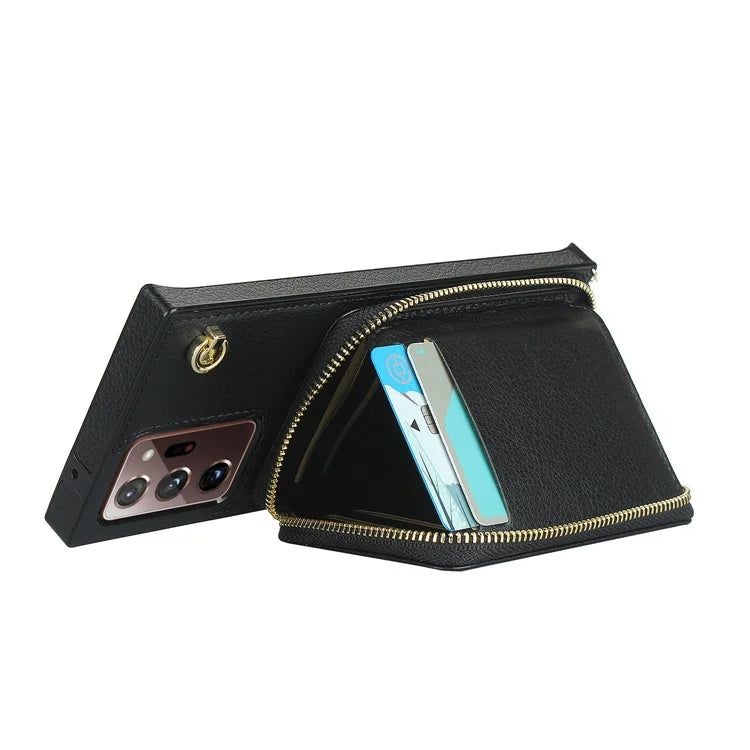 For Samsung Galaxy Note20 Ultra 5G / Note20 Ultra Cell Phone Case TPU+PU Wallet Cover with Long Strap