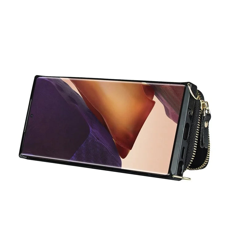 For Samsung Galaxy Note20 Ultra 5G / Note20 Ultra Cell Phone Case TPU+PU Wallet Cover with Long Strap