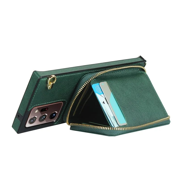 For Samsung Galaxy Note20 Ultra 5G / Note20 Ultra Cell Phone Case TPU+PU Wallet Cover with Long Strap
