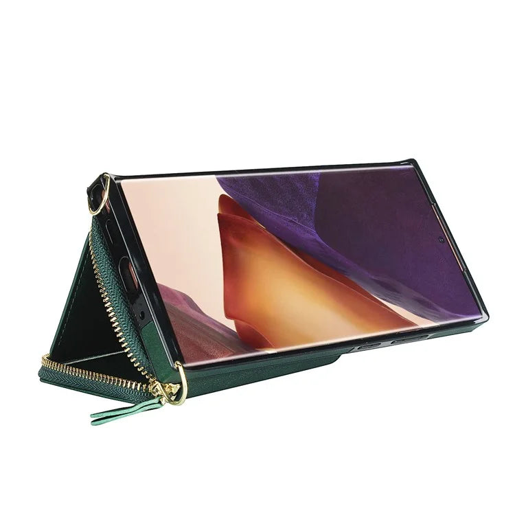 For Samsung Galaxy Note20 Ultra 5G / Note20 Ultra Cell Phone Case TPU+PU Wallet Cover with Long Strap