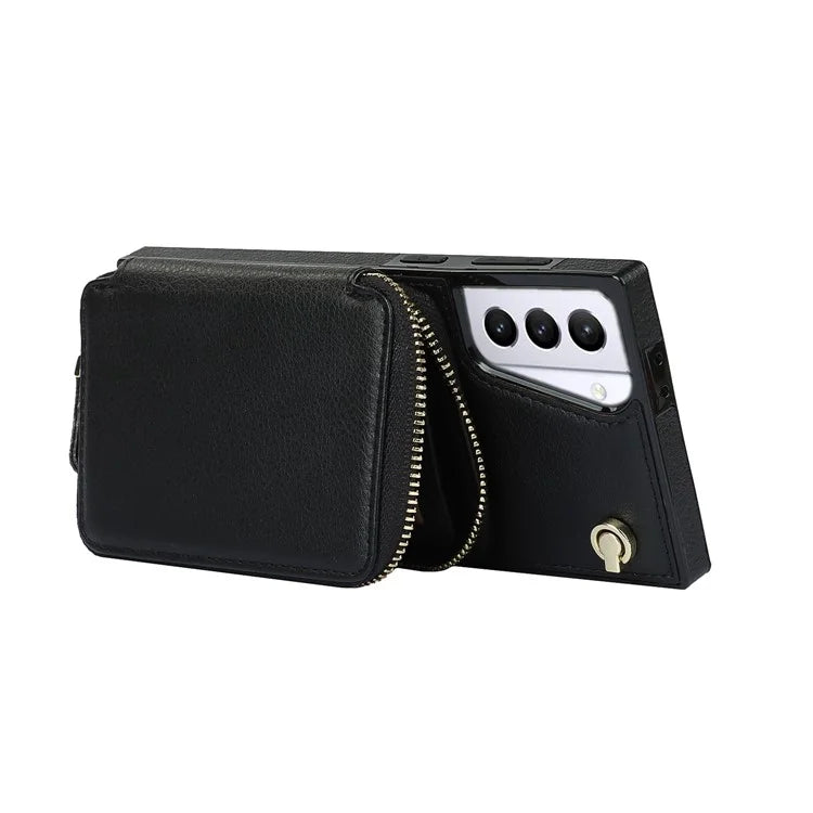 For Samsung Galaxy S21+ 5G Wallet Case TPU+PU Cell Phone Cover with Long Strap