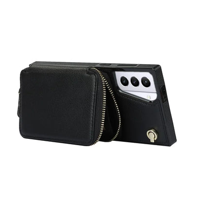 For Samsung Galaxy S21+ 5G Wallet Case TPU+PU Cell Phone Cover with Long Strap