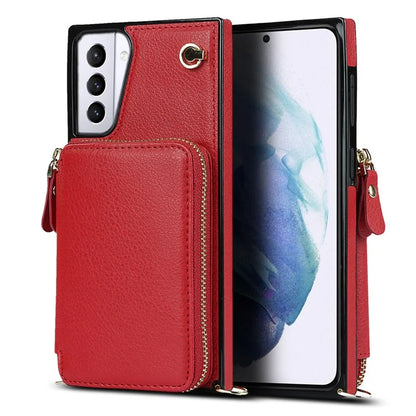 For Samsung Galaxy S21+ 5G Wallet Case TPU+PU Cell Phone Cover with Long Strap