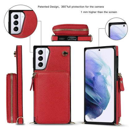 For Samsung Galaxy S21+ 5G Wallet Case TPU+PU Cell Phone Cover with Long Strap