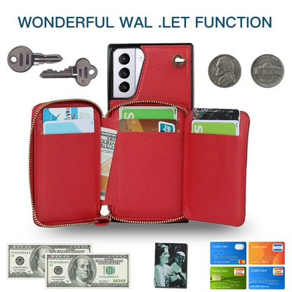 For Samsung Galaxy S21+ 5G Wallet Case TPU+PU Cell Phone Cover with Long Strap