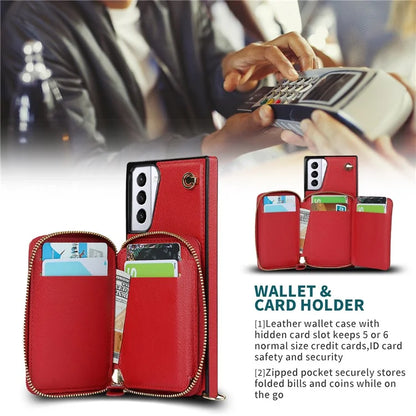For Samsung Galaxy S21+ 5G Wallet Case TPU+PU Cell Phone Cover with Long Strap