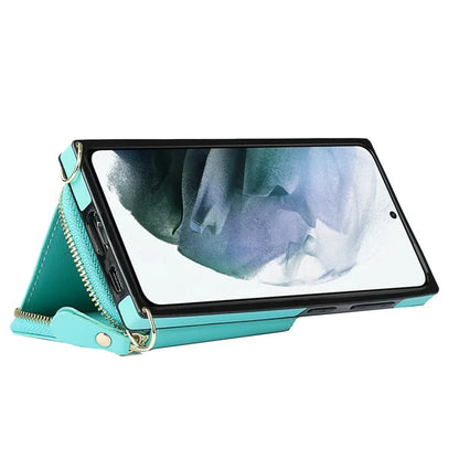 For Samsung Galaxy S21+ 5G Wallet Case TPU+PU Cell Phone Cover with Long Strap