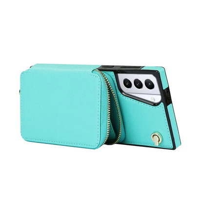 For Samsung Galaxy S21+ 5G Wallet Case TPU+PU Cell Phone Cover with Long Strap