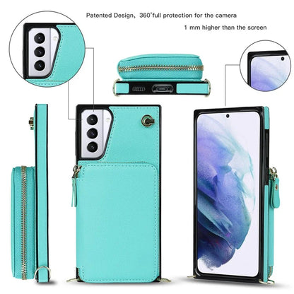 For Samsung Galaxy S21+ 5G Wallet Case TPU+PU Cell Phone Cover with Long Strap