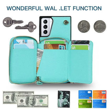 For Samsung Galaxy S21+ 5G Wallet Case TPU+PU Cell Phone Cover with Long Strap