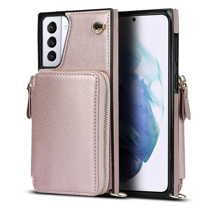 For Samsung Galaxy S21+ 5G Wallet Case TPU+PU Cell Phone Cover with Long Strap