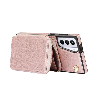 For Samsung Galaxy S21+ 5G Wallet Case TPU+PU Cell Phone Cover with Long Strap