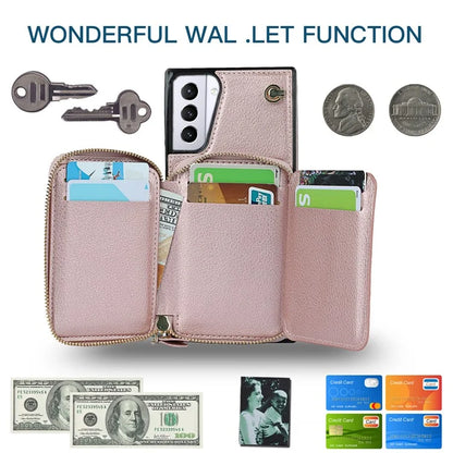 For Samsung Galaxy S21+ 5G Wallet Case TPU+PU Cell Phone Cover with Long Strap
