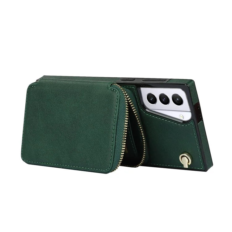 For Samsung Galaxy S21+ 5G Wallet Case TPU+PU Cell Phone Cover with Long Strap