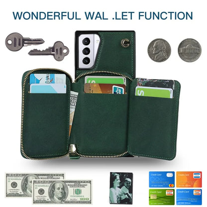 For Samsung Galaxy S21+ 5G Wallet Case TPU+PU Cell Phone Cover with Long Strap