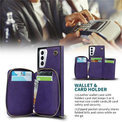For Samsung Galaxy S21+ 5G Wallet Case TPU+PU Cell Phone Cover with Long Strap