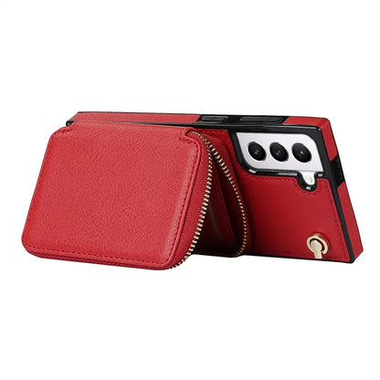 For Samsung Galaxy S21 4G / 5G Cell Phone Cases Zipper Wallet TPU+PU Cover with Long Strap