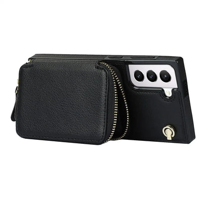 For Samsung Galaxy S21 4G / 5G Cell Phone Cases Zipper Wallet TPU+PU Cover with Long Strap