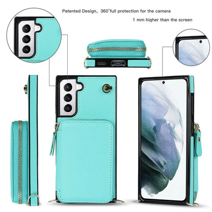 For Samsung Galaxy S21 4G / 5G Cell Phone Cases Zipper Wallet TPU+PU Cover with Long Strap