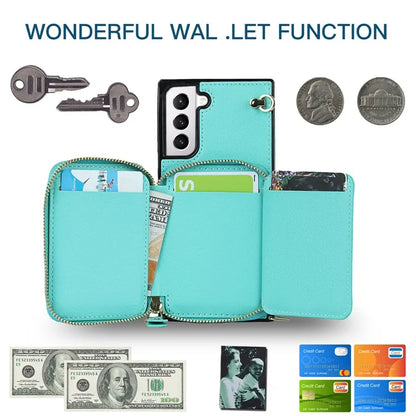 For Samsung Galaxy S21 4G / 5G Cell Phone Cases Zipper Wallet TPU+PU Cover with Long Strap