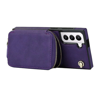 For Samsung Galaxy S21 4G / 5G Cell Phone Cases Zipper Wallet TPU+PU Cover with Long Strap
