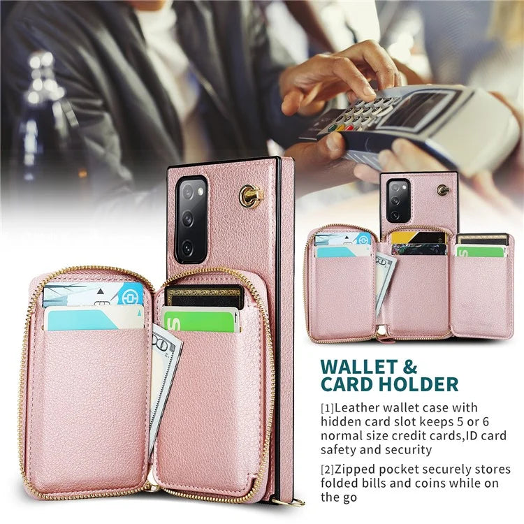 For Samsung Galaxy S20 FE 4G / S20 FE 5G / S20 Lite / S20 FE 2022 Case Zipper Wallet TPU+PU Crossbody Phone Cover