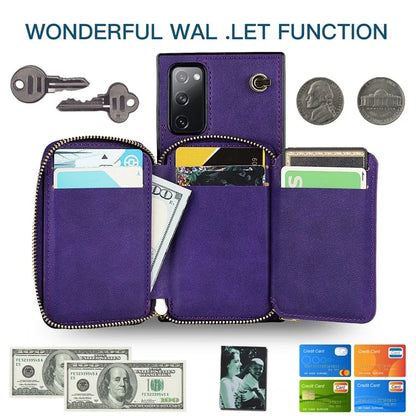 For Samsung Galaxy S20 FE 4G / S20 FE 5G / S20 Lite / S20 FE 2022 Case Zipper Wallet TPU+PU Crossbody Phone Cover