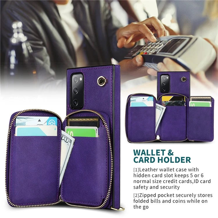 For Samsung Galaxy S20 FE 4G / S20 FE 5G / S20 Lite / S20 FE 2022 Case Zipper Wallet TPU+PU Crossbody Phone Cover