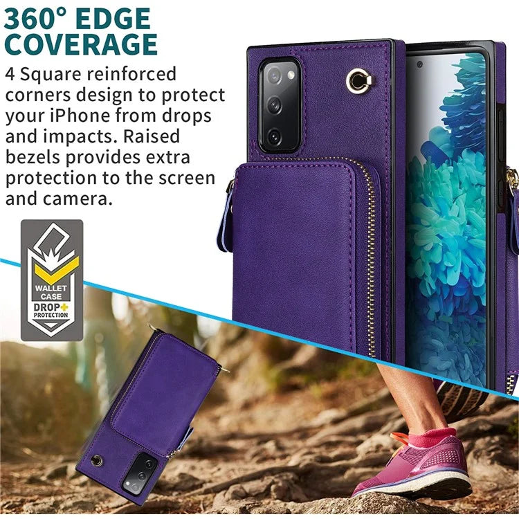 For Samsung Galaxy S20 FE 4G / S20 FE 5G / S20 Lite / S20 FE 2022 Case Zipper Wallet TPU+PU Crossbody Phone Cover