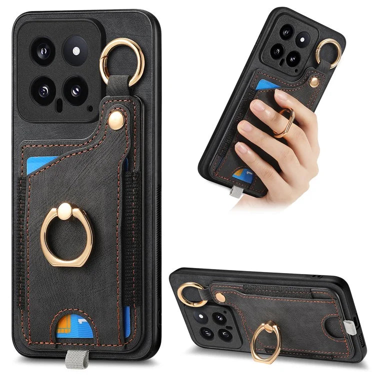 For Xiaomi 14 Case Leather Card Holder Ring Kickstand Back Cover