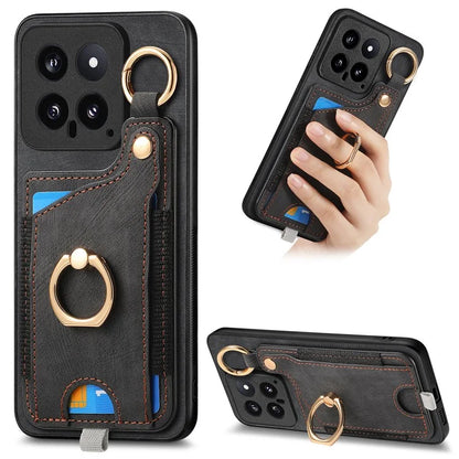For Xiaomi 14 Case Leather Card Holder Ring Kickstand Back Cover