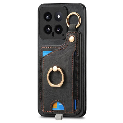 For Xiaomi 14 Case Leather Card Holder Ring Kickstand Back Cover