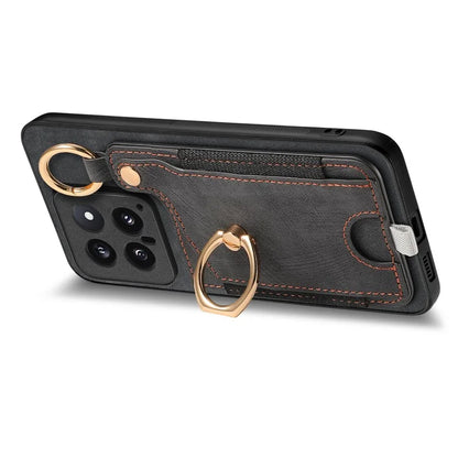 For Xiaomi 14 Case Leather Card Holder Ring Kickstand Back Cover