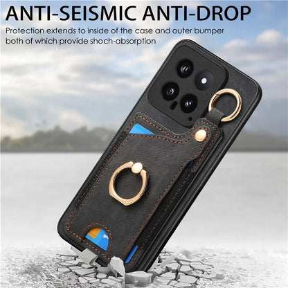 For Xiaomi 14 Case Leather Card Holder Ring Kickstand Back Cover