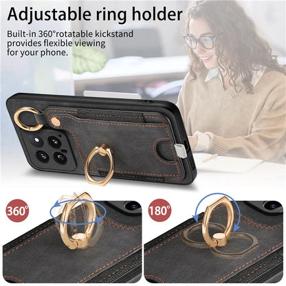 For Xiaomi 14 Case Leather Card Holder Ring Kickstand Back Cover