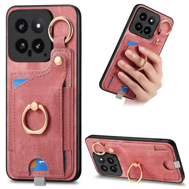 For Xiaomi 14 Case Leather Card Holder Ring Kickstand Back Cover