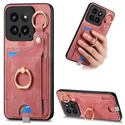For Xiaomi 14 Case Leather Card Holder Ring Kickstand Back Cover