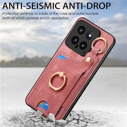 For Xiaomi 14 Case Leather Card Holder Ring Kickstand Back Cover