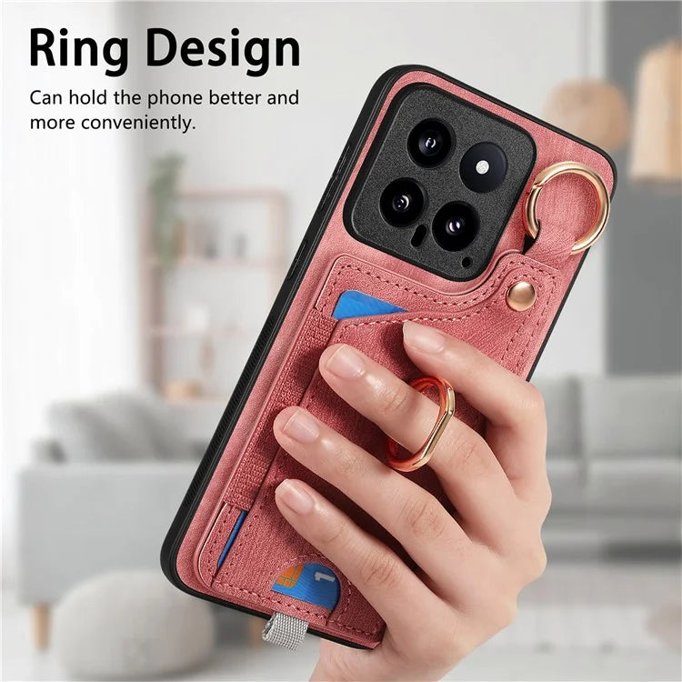 For Xiaomi 14 Case Leather Card Holder Ring Kickstand Back Cover