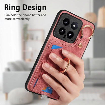 For Xiaomi 14 Case Leather Card Holder Ring Kickstand Back Cover