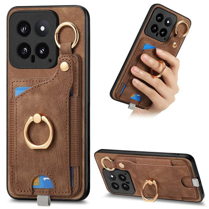 For Xiaomi 14 Case Leather Card Holder Ring Kickstand Back Cover