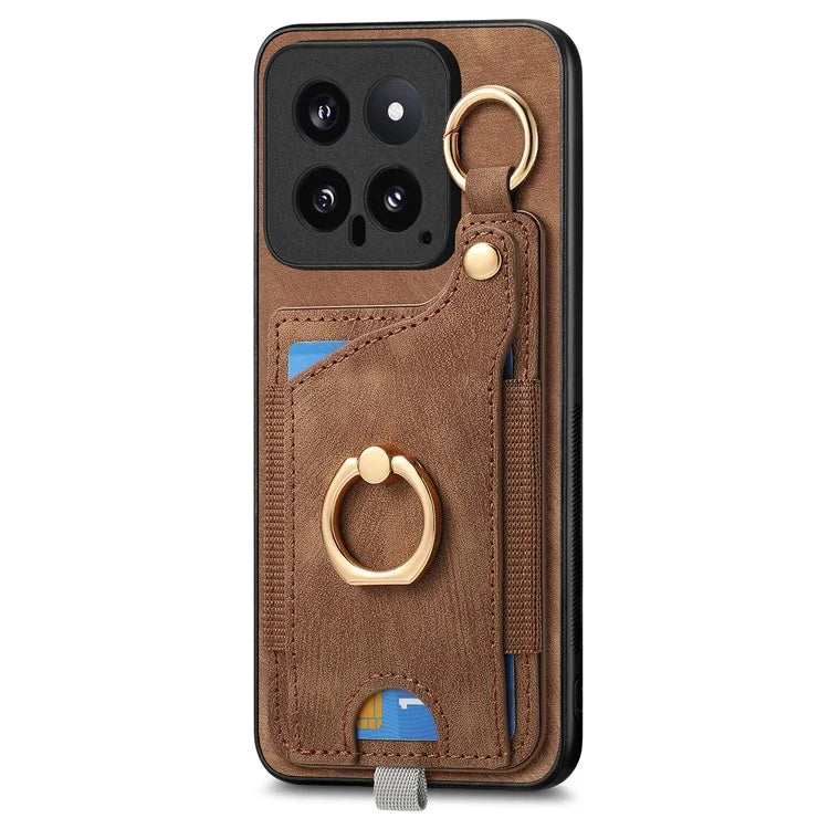 For Xiaomi 14 Case Leather Card Holder Ring Kickstand Back Cover