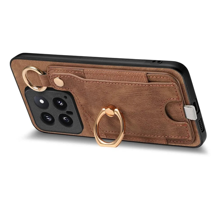 For Xiaomi 14 Case Leather Card Holder Ring Kickstand Back Cover