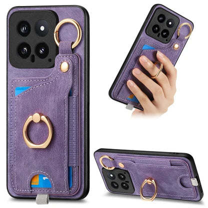 For Xiaomi 14 Case Leather Card Holder Ring Kickstand Back Cover