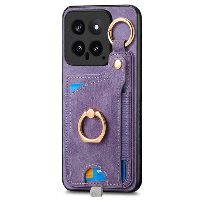 For Xiaomi 14 Case Leather Card Holder Ring Kickstand Back Cover