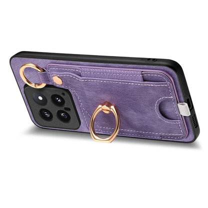 For Xiaomi 14 Case Leather Card Holder Ring Kickstand Back Cover